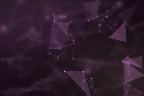 Abstract violet triangles and glowing nodes form a futuristic connected str.. Stock Illustration