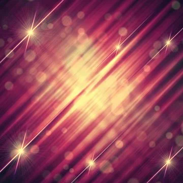 Abstract violet yellow background with shining lines and stars Stock Illustration