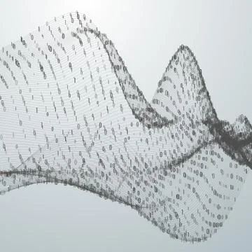 Abstract virtual digital wave of binary code particles 库存插图