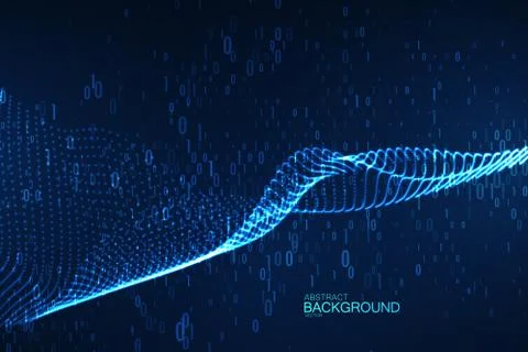Abstract virtual digital wave of binary code particles Illustrazione stock