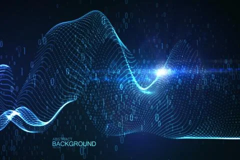 Abstract virtual digital wave of binary code particles Stock Illustration
