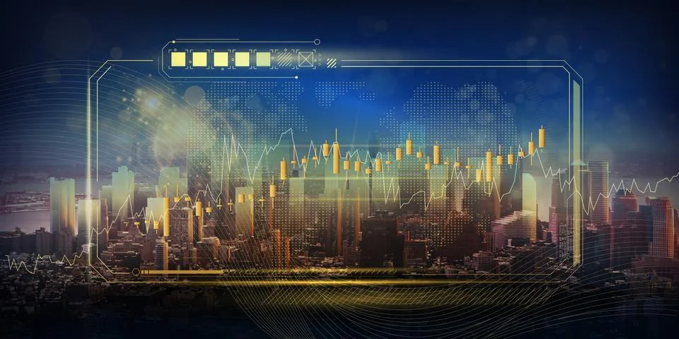 Abstract virtual interface graph of growth and business development. Illustrazione stock