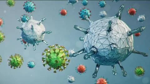 Abstract virus background. Pathogen affecting the respiratory tract. COVID-19 Stock Illustration