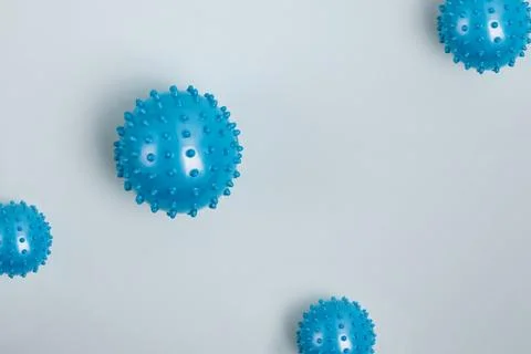 Abstract virus model of MERS-Cov or coronavirus with text on blue background Stock Photos