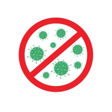 Abstract virus strain model Novel coronavirus 2019-nCoV is crossed out with red Stock Illustration