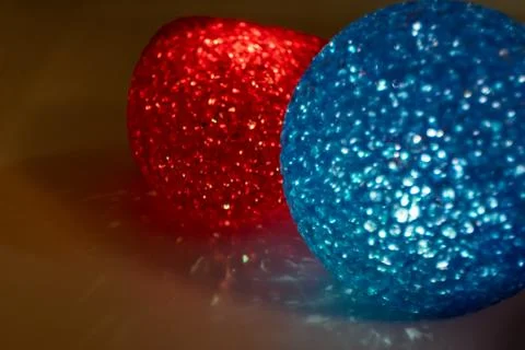 Abstract vision of defocused two blurring circles red and blue. Stock Photos