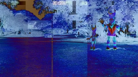 Abstract Visual in Blue, two figures in the park Stock Footage 150008407