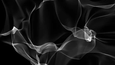 An abstract visual of flowing white smoke or fabric-like waves against a dark Stockbeeldmateriaal 283520789