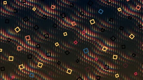 Abstract Visual Patterning in Colorful Dots and Squares Moving Across Dark .. Stock Footage 327602741