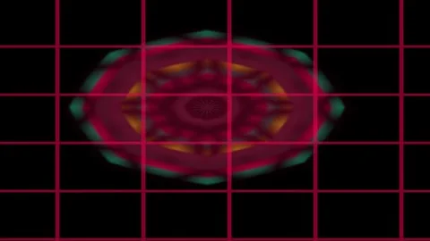 Abstract Visual Pulse Demonstrating Colorful Rings in a Dark Grid Setting Stock Footage 328299260