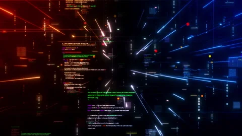 Abstract visualization artificial intelligence data flow with glowing code .. 스톡 동영상 331581424