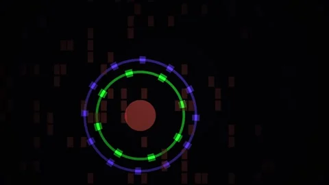 Abstract visualization of atomic structure with orbiting electrons and nucleu Stock Footage 334515927