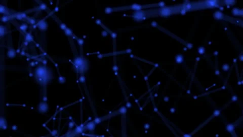 Abstract visualization of blue network connections nodes on dark background Vidéo 291986232