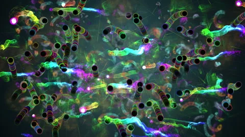 Abstract Visualization of Colorful Microbial Forms in a Dynamic Artistic Arrange Stock-Footage 310608589
