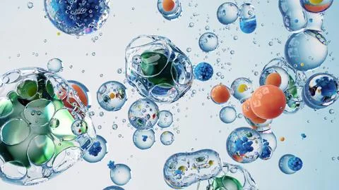Abstract Visualization of Colorful Soap Bubbles and Liquid Globules in Motion Illustrazione stock