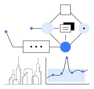 Abstract Visualization of Data Flow in Technological Network with Graphs an.. Illustrazione stock