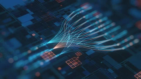 Abstract visualization of data flowing through a futuristic digital network. Stock Footage 313612669