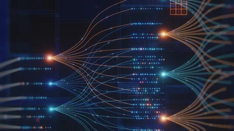 Abstract visualization depicts a complex network of data connections and Stock Footage 313613779