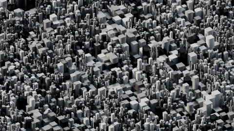 This abstract visualization depicts an infinite, densely packed cityscape made o Stock Footage 340238039