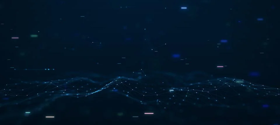 Abstract visualization of a digital network with glowing nodes and connecti.. Foto stock