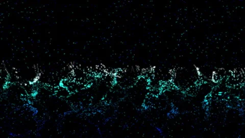 Abstract visualization of dynamic glowing particles forming fluid wave-like Stockbeeldmateriaal 292604899