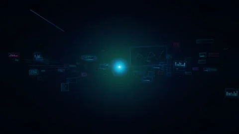 Abstract visualization of floating holographic data panels and charts surro.. Stock Footage 345761455