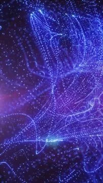 Abstract visualization of flowing blue and purple data particles forming dyna イラスト素材