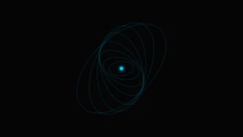 Abstract visualization of glowing blue orbital rings around a central point 動画素材 339619378