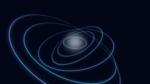 Abstract visualization of glowing celestial rings orbiting a bright center Video stock 335118007