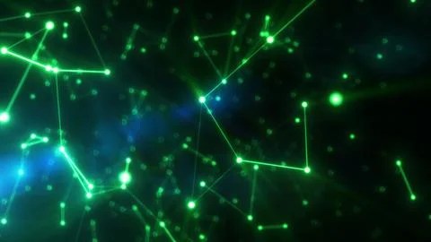 Abstract visualization of a glowing green neural network or digital data co.. Stock Photos