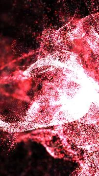 Abstract visualization of glowing red and white energy particles exploding dy Stock Illustration