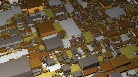 Abstract visualization of many containers of different size. Motion. Golden and Stock Illustration