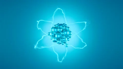 Abstract visualization of the molecule. Glowing atom symbol with electrones. Stock Footage 201224300