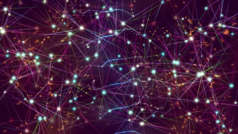 Abstract Visualization of Network Connection with Glowing Nodes Stockbeeldmateriaal 304512446