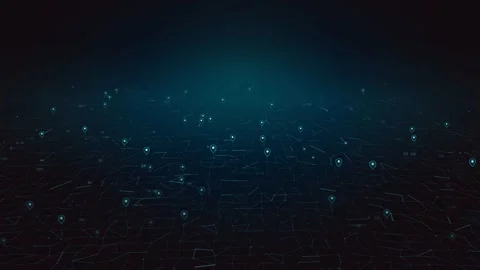 Abstract visualization of a network grid featuring glowing blue location pi.. Stock Footage 345761641