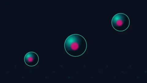 Abstract visualization of three glowing teal and magenta spheres in space 動画素材 338310940