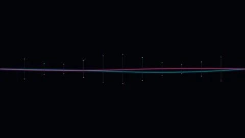 Abstract visualization of two oscillating wave forms on a black background Stockbeeldmateriaal 338309963
