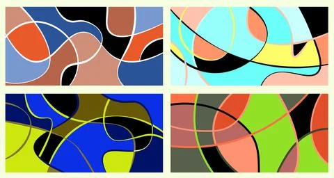 Abstract vivid neurography. A set of 4 templates. The stripes divide the plan 库存插图