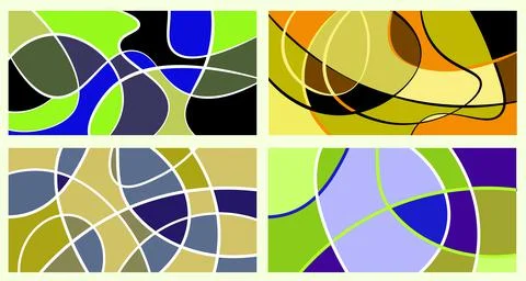 Abstract vivid neurography. A set of 4 templates. The stripes divide the plan イラスト素材