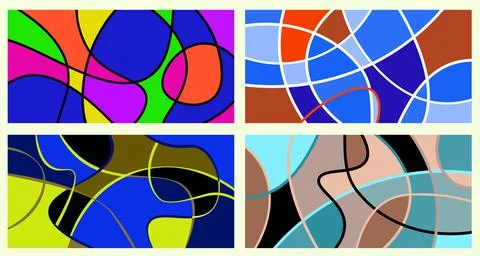 Abstract vivid neurography. A set of 4 templates. The stripes divide the plan イラスト素材