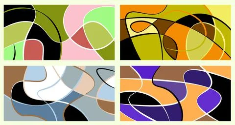 Abstract vivid neurography. A set of 4 templates. The stripes divide the plan 스톡 일러스트