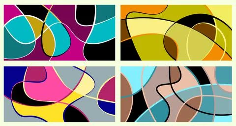 Abstract vivid neurography. A set of 4 templates. The stripes divide the plan イラスト素材
