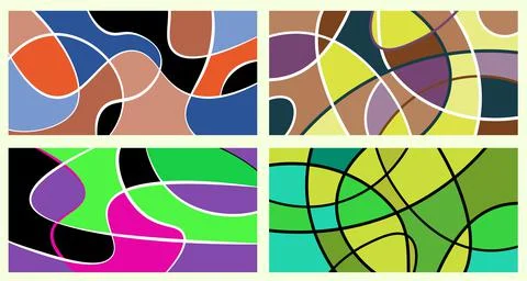 Abstract vivid neurography. A set of 4 templates. The stripes divide the plan イラスト素材