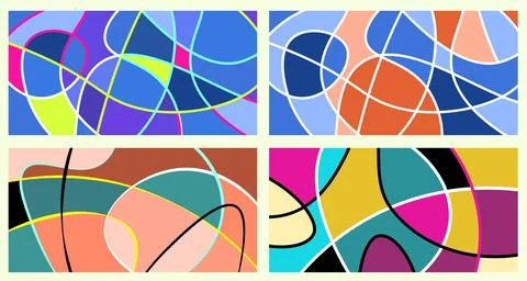 Abstract vivid neurography. A set of 4 templates. The stripes divide the plan 스톡 일러스트