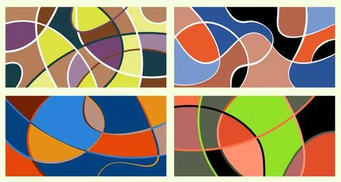 Abstract vivid neurography. A set of 4 templates. The stripes divide the plan 스톡 일러스트