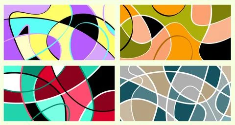 Abstract vivid neurography. A set of 4 templates. The stripes divide the plan Stock Illustration