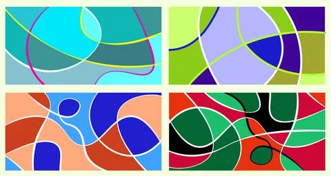 Abstract vivid neurography. A set of 4 templates. The stripes divide the plan イラスト素材
