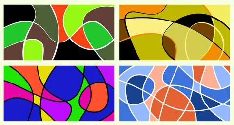 Abstract vivid neurography. A set of 4 templates. The stripes divide the plan Иллюстрация