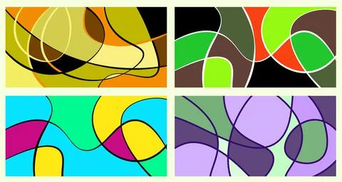 Abstract vivid neurography. A set of 4 templates. The stripes divide the plan 스톡 일러스트