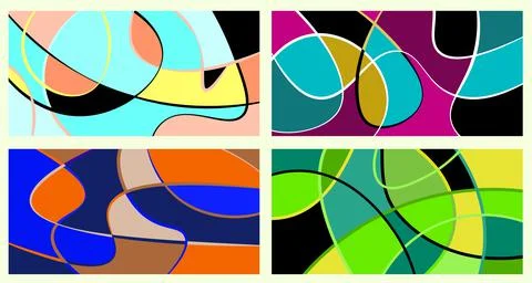 Abstract vivid neurography. A set of 4 templates. The stripes divide the plan イラスト素材